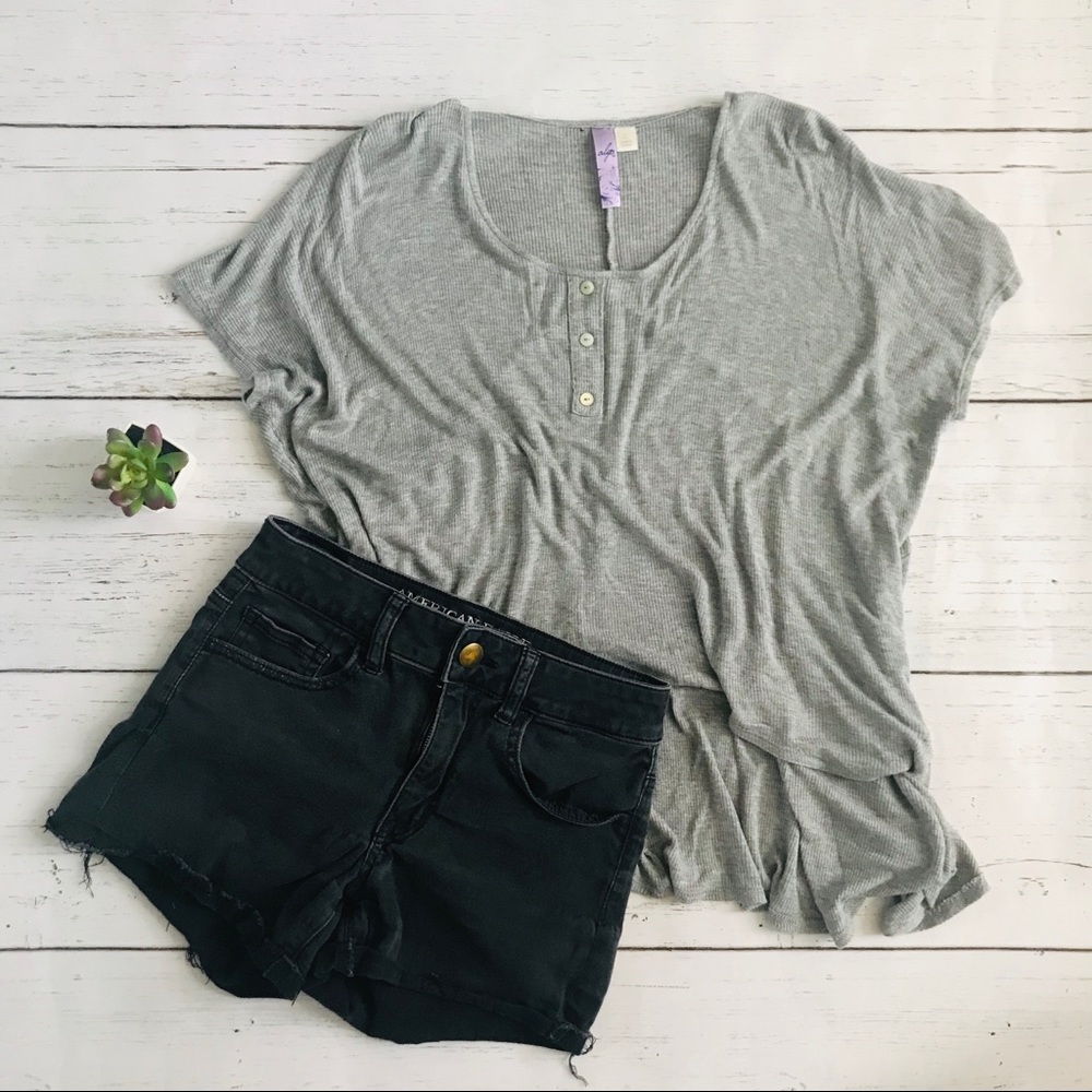 FRANCESCAS Grey Ribbed Henley Style Shirt